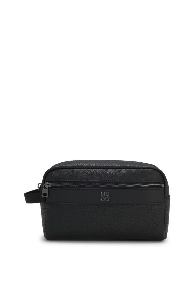 هوجو Grained faux-leather washbag with stacked-logo trim