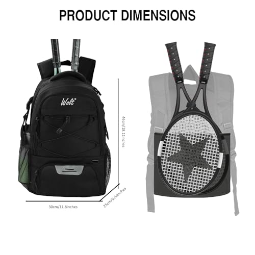 WOLT Tennis Bag - Large Tennis Racket Backpack for Men & Women - Ventilated Shoe Compartment - Holds 2 Rackets - Image 3
