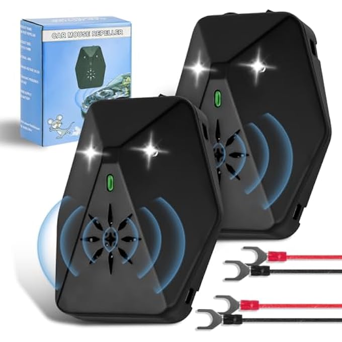 rayihni Pack of 2 Marten Deterrent Car, Marten Repellent Car with Multifrequency Ultrasound and Flash Light, Marten Deterrent with Ultrasound, Repel Rats, Marten Protection for Car, Engine Compartment - Image 1