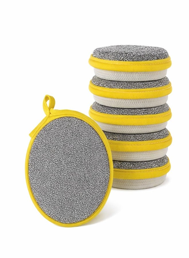 KESHAVAM Non-Scratch Steel Wire Dish Scrubber with Soft Sponge, Double-Sided Round Cleaning Pad for Utensils, Plates, Pots, Kitchen Sink & Cookware (Pack of 5) - Image 1