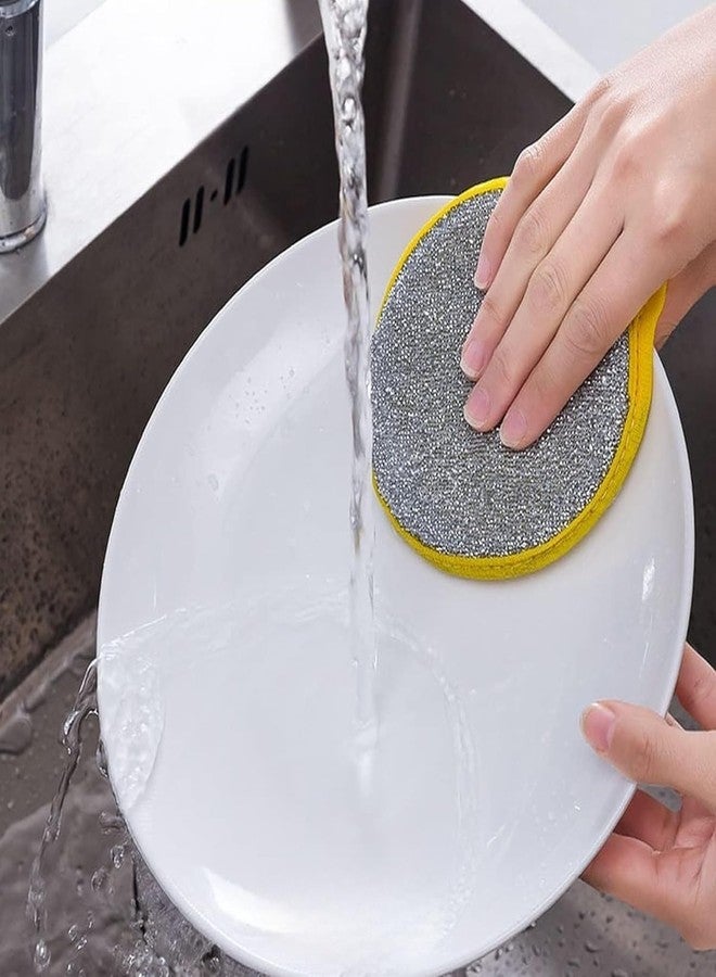 KESHAVAM Non-Scratch Steel Wire Dish Scrubber with Soft Sponge, Double-Sided Round Cleaning Pad for Utensils, Plates, Pots, Kitchen Sink & Cookware (Pack of 5) - Image 4