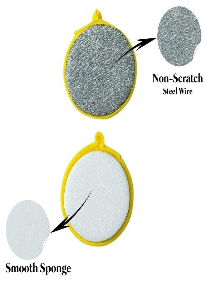 KESHAVAM Non-Scratch Steel Wire Dish Scrubber with Soft Sponge, Double-Sided Round Cleaning Pad for Utensils, Plates, Pots, Kitchen Sink & Cookware (Pack of 5) - Image 2