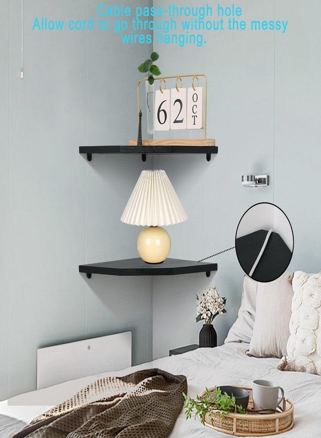 Joiishom Wood Corner Wall Shelves Set of 2, Solid Wood Corner Floating Shelves, Round End Wall Mounted Floating Corner Shelf for Bedroom, Living Room and Kitchen (Black-12 inch) - Image 3