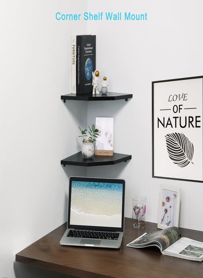 Joiishom Wood Corner Wall Shelves Set of 2, Solid Wood Corner Floating Shelves, Round End Wall Mounted Floating Corner Shelf for Bedroom, Living Room and Kitchen (Black-12 inch) - Image 2