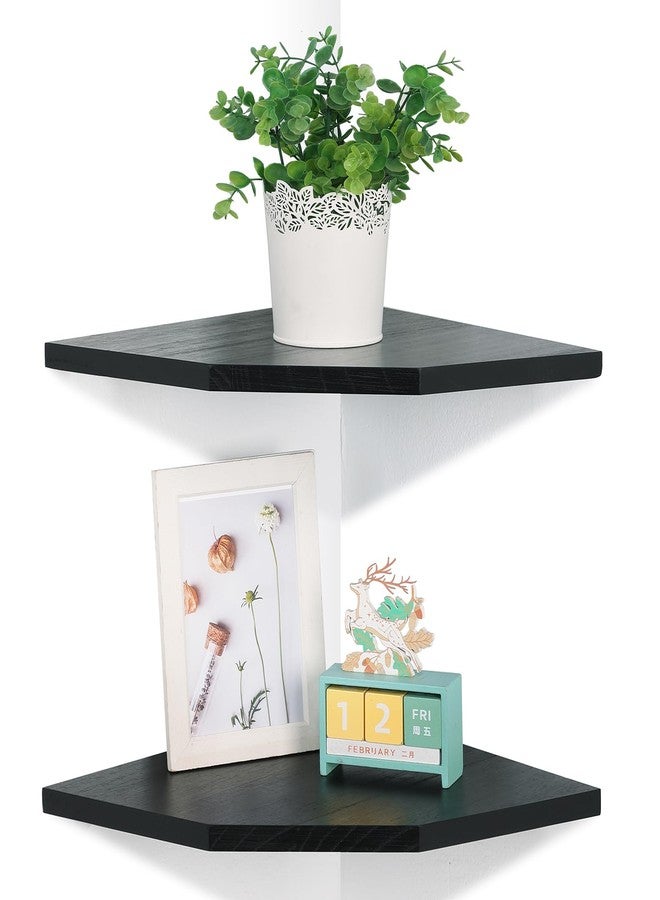 Joiishom Wood Corner Wall Shelves Set of 2, Solid Wood Corner Floating Shelves, Round End Wall Mounted Floating Corner Shelf for Bedroom, Living Room and Kitchen (Black-12 inch) - Image 5