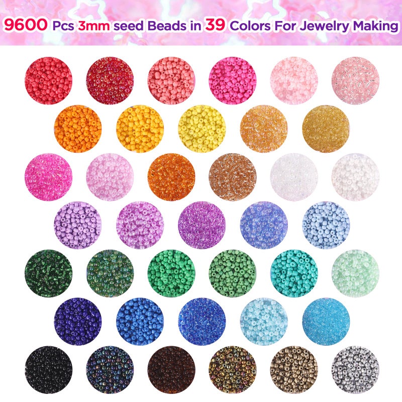 Funtopia 3mm Seed Beads, 39 Colors Glass Seed Beads for Jewelry Making, 9600pcs 5 Types Small Beads for Bracelets, Friendship Bracelet Beads for Girls Adults - Image 5