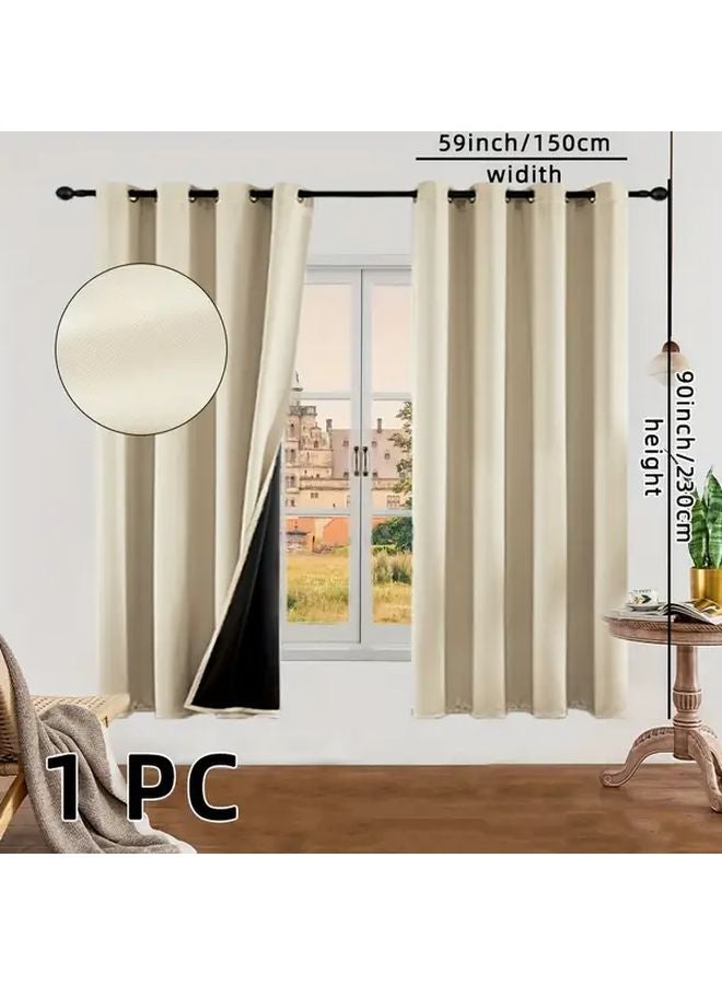Beige Thermal Insulated Room Darkening Curtain 59x90 Inches For Bedroom Living Room - Image 1