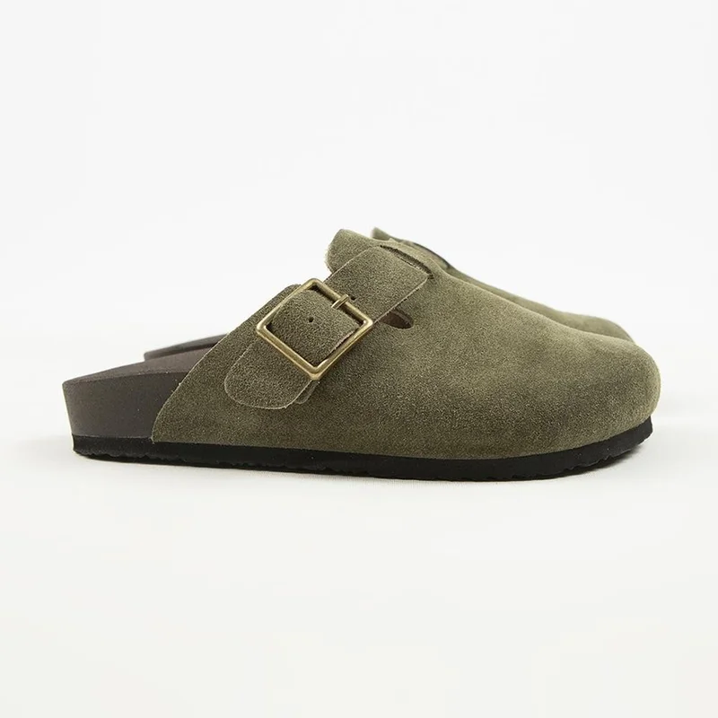 Manijero Manijero Zeta 2 Women's Genuine Leather Clogs with Buckle and Belt, Khaki