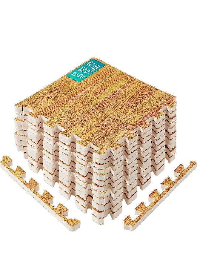 Yes4All Yes4All Interlocking Floor Mats with Border - Foam, Gym Floor Mats with EVA Interlocking Tiles (12 Square Feet - Oak Wood Light - 12 Tiles)  - Image 2