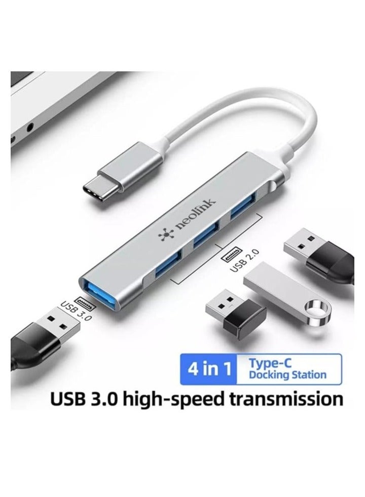 NEOLINK USB C Hub 4-in-1 Type C to 4 Ports USB 3.0 Adapter USB Dongle with Nylon Braided Cable Laptop Accessories High-Speed 5Gbps USB Splitter Compatible with MacBook Pro/Air, iPad Pro, Dell, iMac,etc