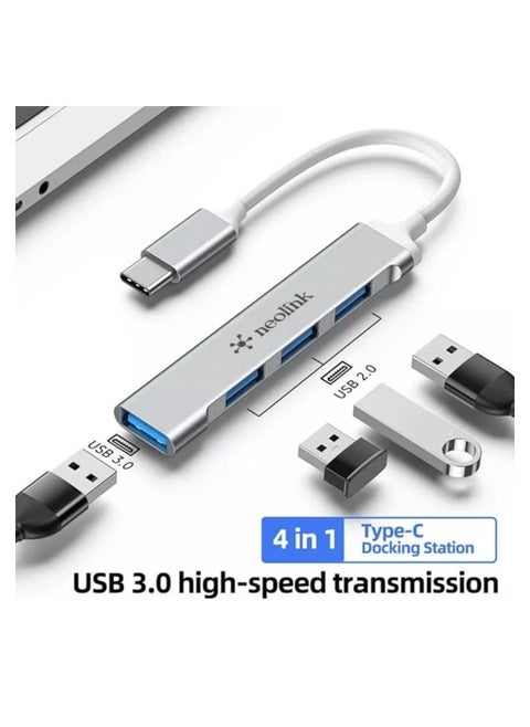 NEOLINK USB C Hub 4-in-1 Type C to 4 Ports USB 3.0 Adapter USB Dongle with Nylon Braided Cable Laptop Accessories High-Speed 5Gbps USB Splitter Compatible with MacBook Pro/Air, iPad Pro, Dell, iMac,etc