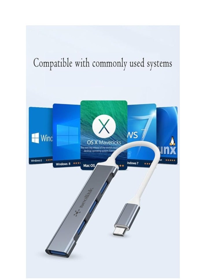 نيو لينك - NEOLINK USB C Hub 4-in-1 Type C to 4 Ports USB 3.0 Adapter USB Dongle with Nylon Braided Cable Laptop Accessories High-Speed 5Gbps USB Splitter Compatible with MacBook Pro/Air, iPad Pro, Dell, iMac,etc - Image 1