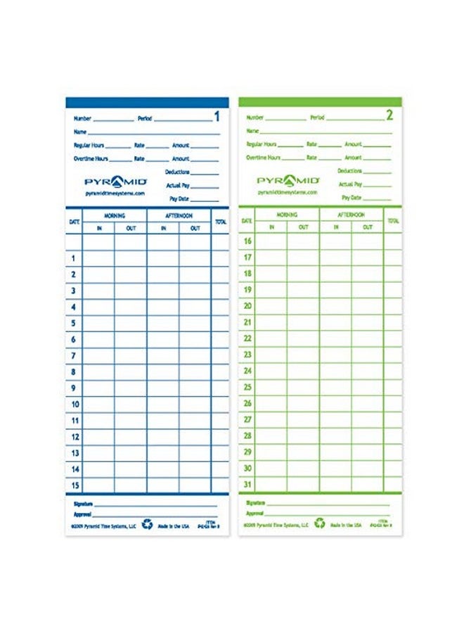 Pyramid Time Systems 42426 Genuine And Authentic Double Sided Time Cards Built Exclusively For 2400 And At2400 Time Clocks (Pack Of 100) Punch Clock Employee Timecards  - Image 5
