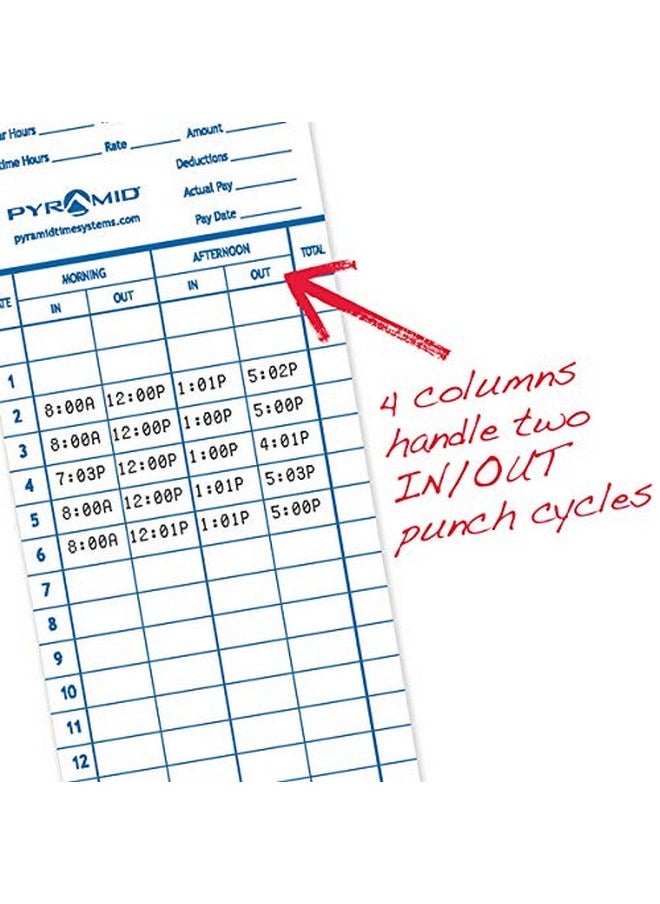 Pyramid Time Systems 42426 Genuine And Authentic Double Sided Time Cards Built Exclusively For 2400 And At2400 Time Clocks (Pack Of 100) Punch Clock Employee Timecards  - Image 3