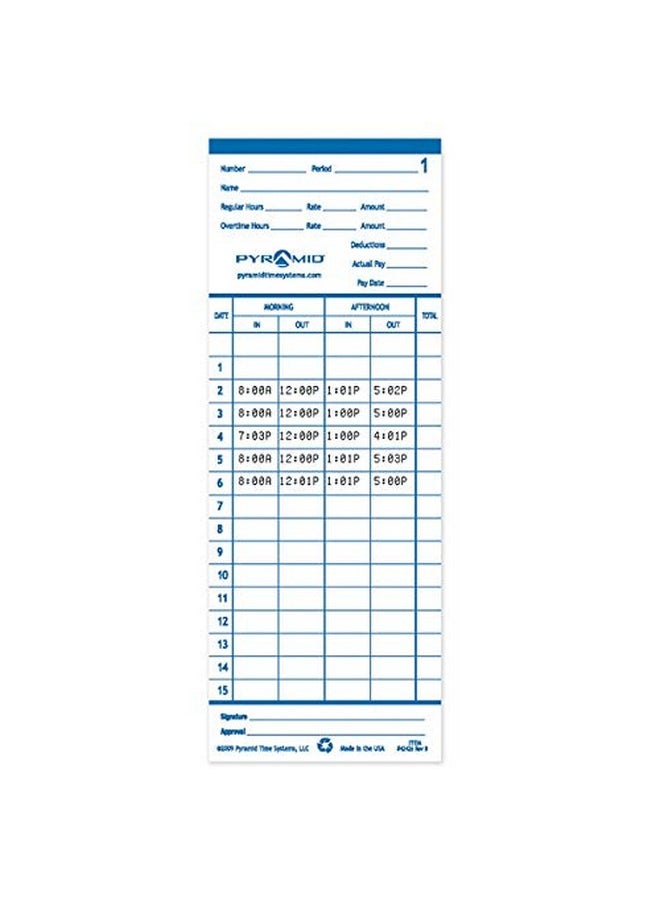 Pyramid Time Systems 42426 Genuine And Authentic Double Sided Time Cards Built Exclusively For 2400 And At2400 Time Clocks (Pack Of 100) Punch Clock Employee Timecards  - Image 4