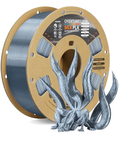 OVERTURE Silk Filament PLA 175mm ClogFree Shiny 3D Printer Filament 1kg Spool 22lbs Dimensional Accuracy 002 mm Fit Most FDM PrinterSilk Gray
