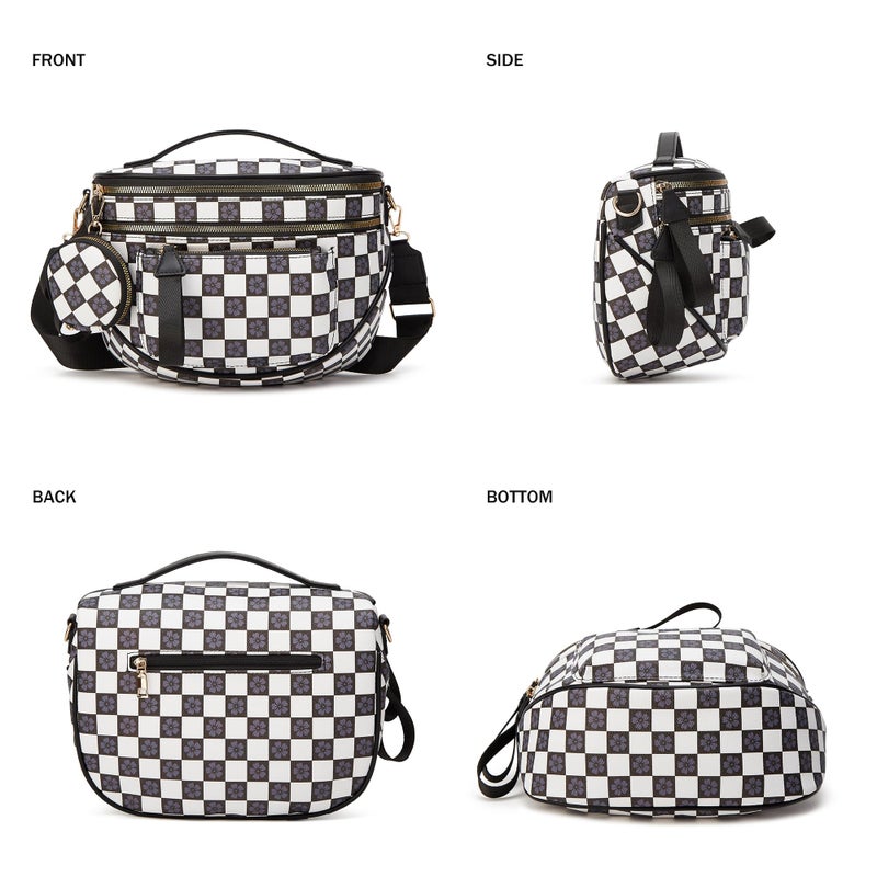 Makes Checkered Crossbody Bag Bum Bag for Women Spacious Handbags Wallets Purse Fanny Packs Belt Bag Leather Gift for Mother - Image 5