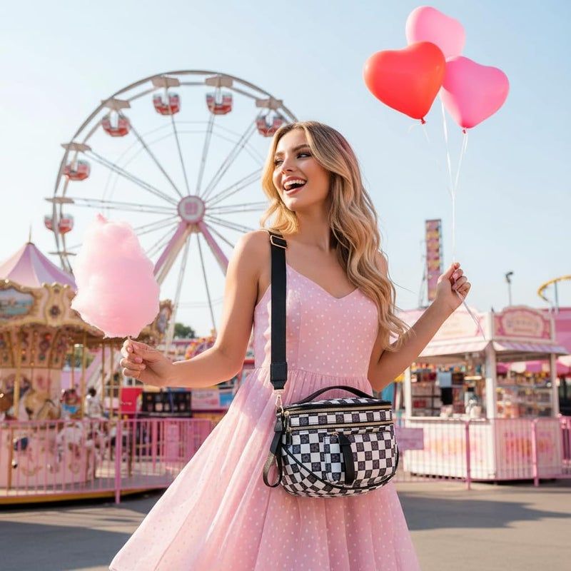 Makes Checkered Crossbody Bag Bum Bag for Women Spacious Handbags Wallets Purse Fanny Packs Belt Bag Leather Gift for Mother - Image 2
