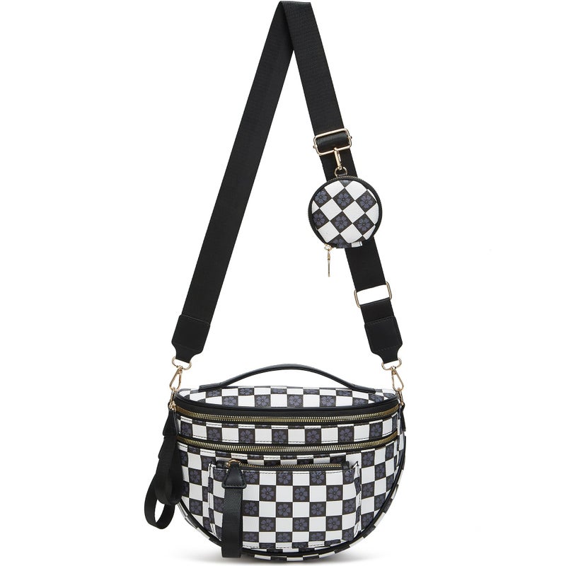 Makes Checkered Crossbody Bag Bum Bag for Women Spacious Handbags Wallets Purse Fanny Packs Belt Bag Leather Gift for Mother - Image 1
