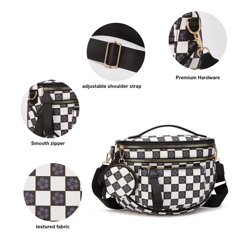Makes Checkered Crossbody Bag Bum Bag for Women Spacious Handbags Wallets Purse Fanny Packs Belt Bag Leather Gift for Mother - Image 4