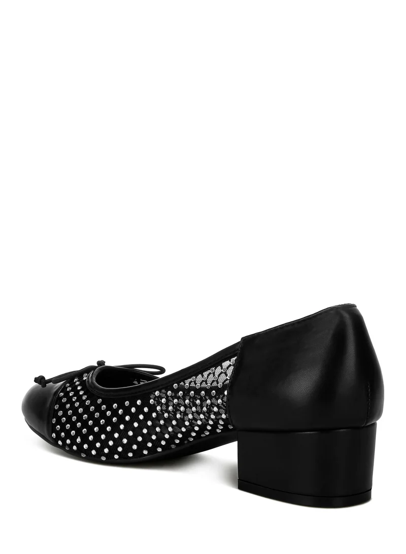 London Rag Rhinestone Detail Mesh Ballerinas in Black