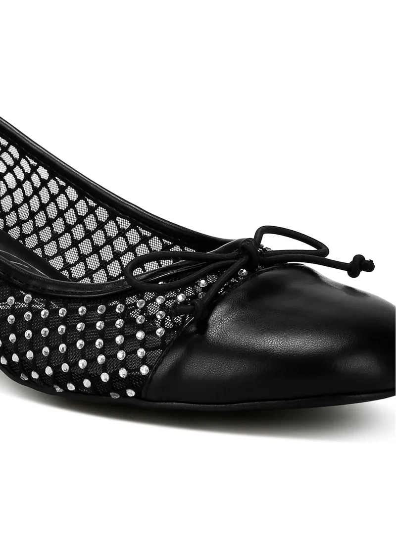 London Rag Rhinestone Detail Mesh Ballerinas in Black