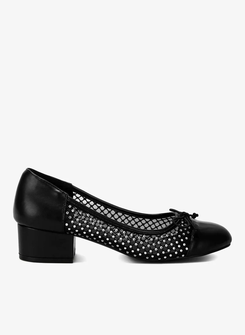 Rhinestone Detail Mesh Ballerinas in Black