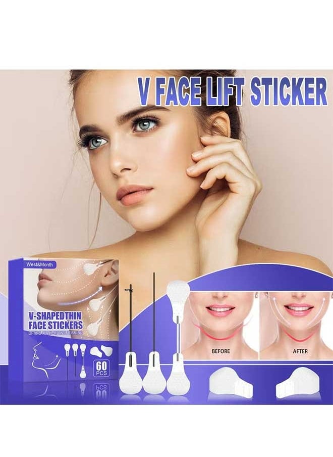 West&Month 60 Pcs V-line Face Lift Tapes Face and Neck Lifting Patch for Firming V Face Preventing Sagging Lightening Nasolabial Lines, Eliminating Edema And Firming The Skin, Face Lift Sticker  - Image 1