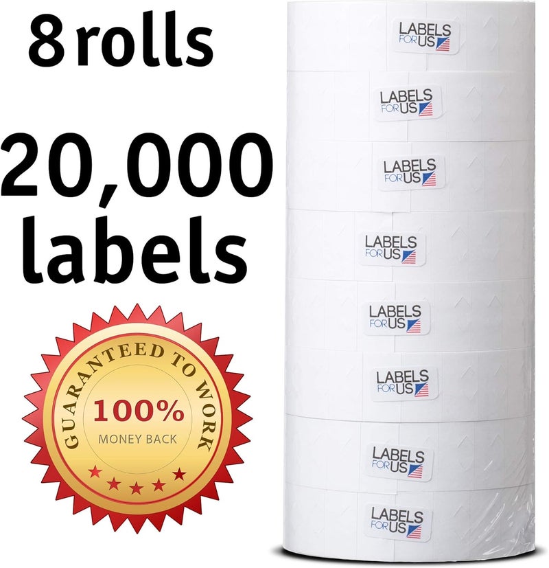 Labels for Us Price Labels for Monarch 1131 Price Gun - White - 20,000 Labels - Pack with 8 Rolls - Ink Roller Included - Image 2