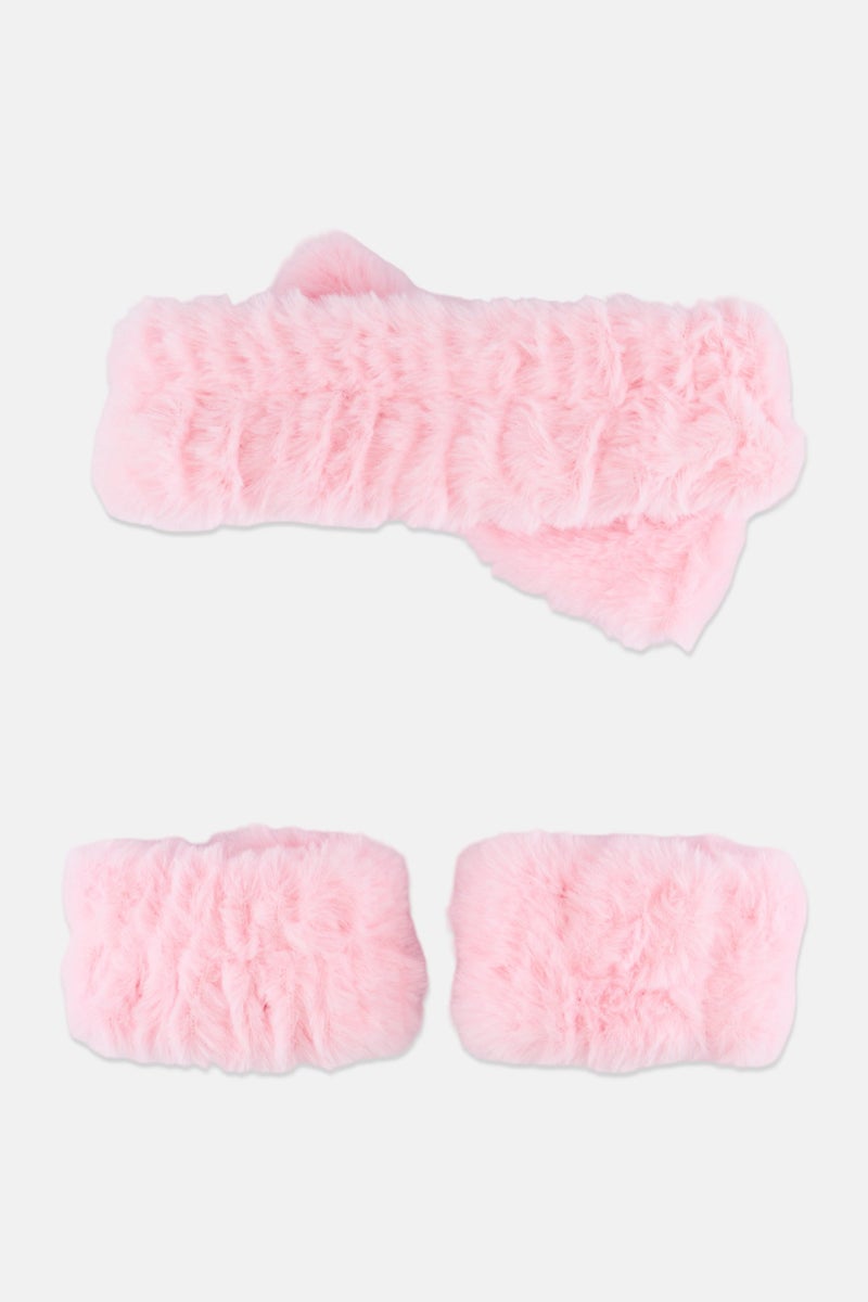 Olivia Rose Plush Spa Headband And Wristbands, Pink - Image 2