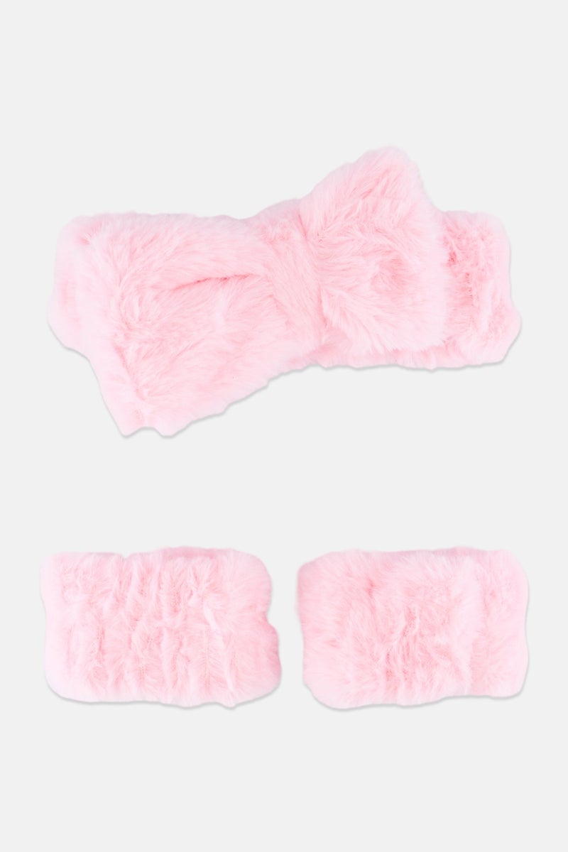 Olivia Rose Plush Spa Headband And Wristbands, Pink - Image 3