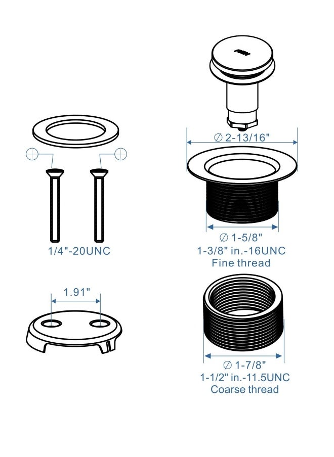 Generic - Black Bathtub Drain Tip Toe Two Hole, Tip Toe Bathtub Drain Conversion Kit Assembly, with 2 Hole Overflow Faceplate and Universal Fine and Coarse Thread, Matte Black - Image 1