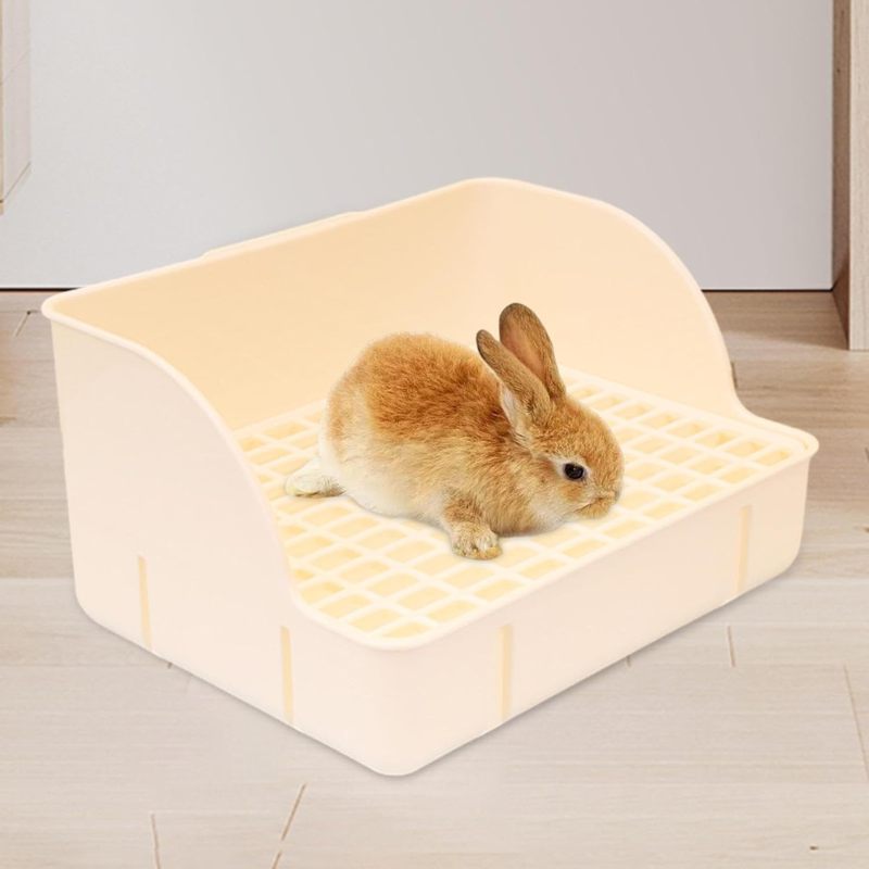 Rabbit Litter Tray: Off-white Heightened Chassis Design - Narrow Bottom Net Structure Pet Toilet for Indoor Rabbit Hutch Cage Use - Image 4