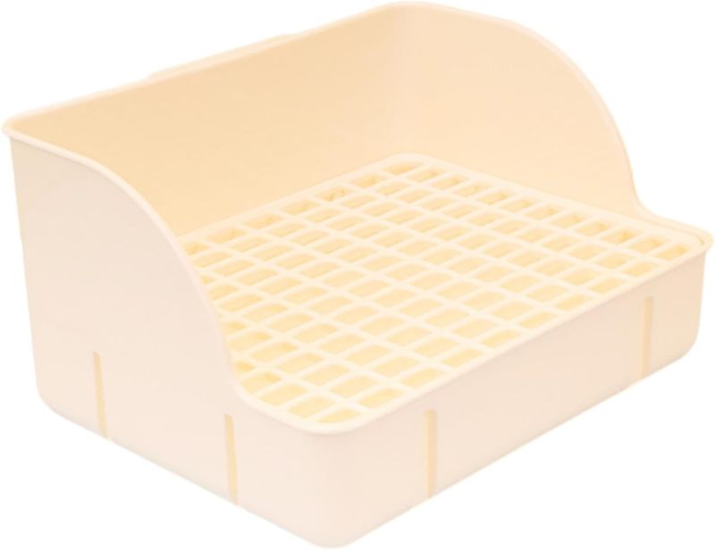 Rabbit Litter Tray: Off-white Heightened Chassis Design - Narrow Bottom Net Structure Pet Toilet for Indoor Rabbit Hutch Cage Use - Image 1