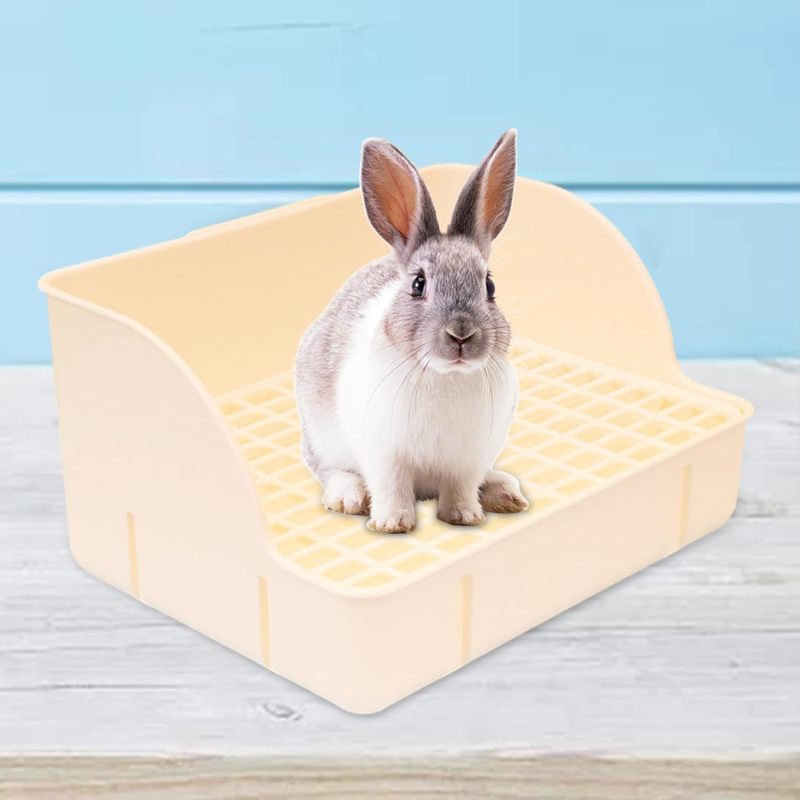 Rabbit Litter Tray: Off-white Heightened Chassis Design - Narrow Bottom Net Structure Pet Toilet for Indoor Rabbit Hutch Cage Use - Image 2