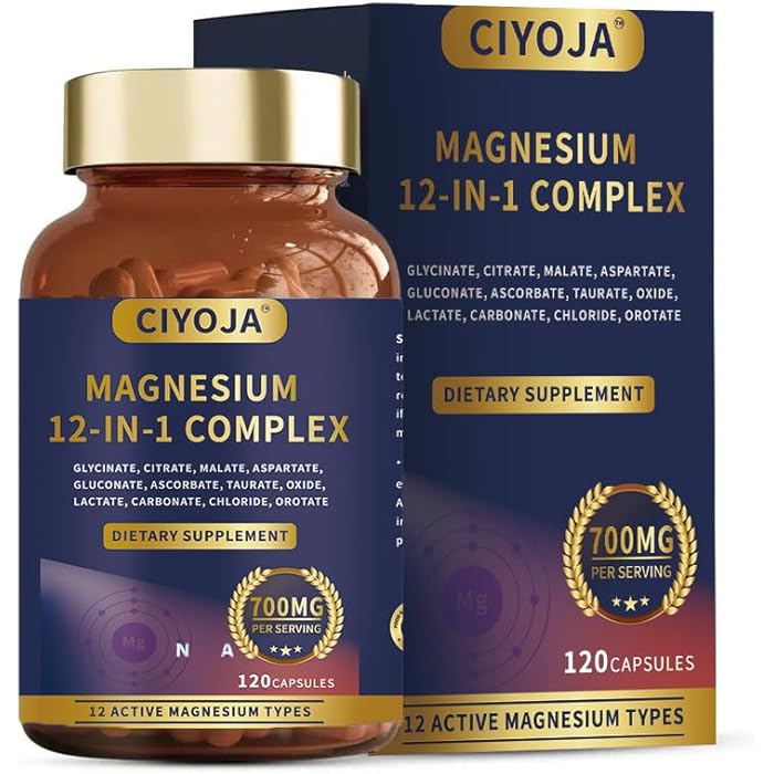 CIYOJA 12-in-1 Magnesium Complex for Women Men: Magnesium Glycinate 700mg with Citrate, Malate Taurate Chelated Forms - High Absorption Magnesium Supplement for Relaxation Muscle Heart - 120 Vegan Capsules - Image 1