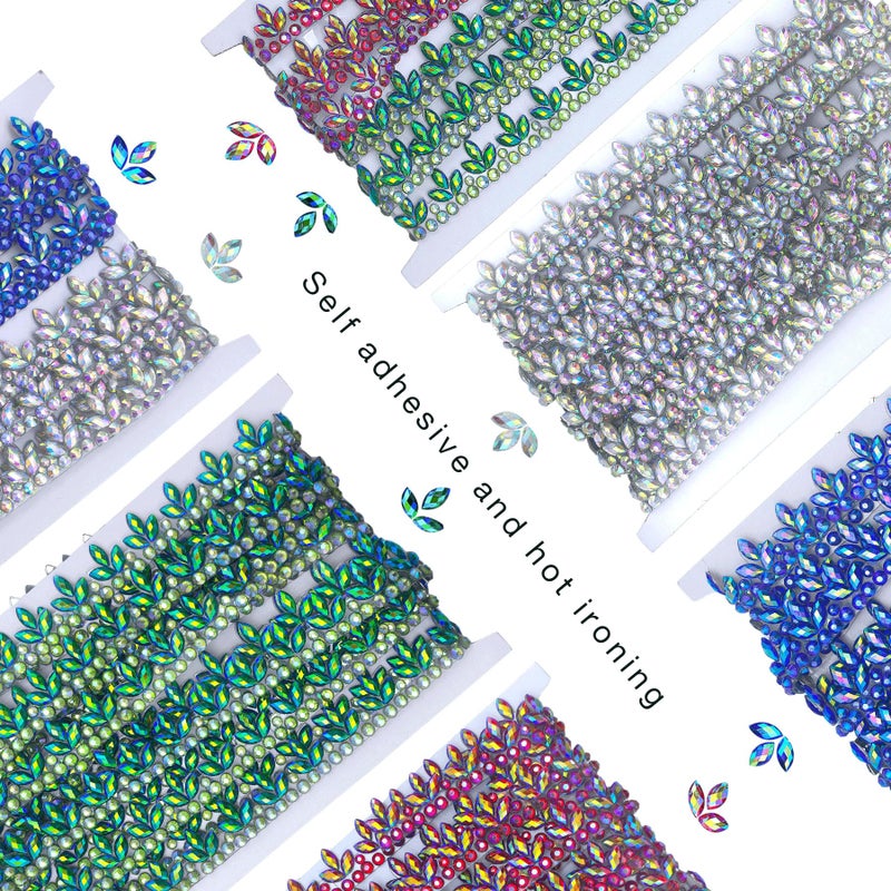 PEARLY JUN 2 Yards Green Crystal Rhinestone Ribbon Self Adhesive Rhinestone Tape Diamond Ribbon Jewels DIY Stickers Diamond Strips Roll for Christmas Party Phone Dress Wedding Cake Decoration - Image 3