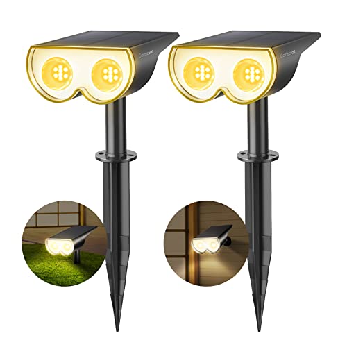 Consciot Solar Spot Lights Outdoor, 16 LEDs IP67 Waterproof Auto On/Off Landscape Spotlights, 2-in-1 Adjustable Wall Lights for Garden Yard Pathway, 2 Pack (Warm White) - Image 1