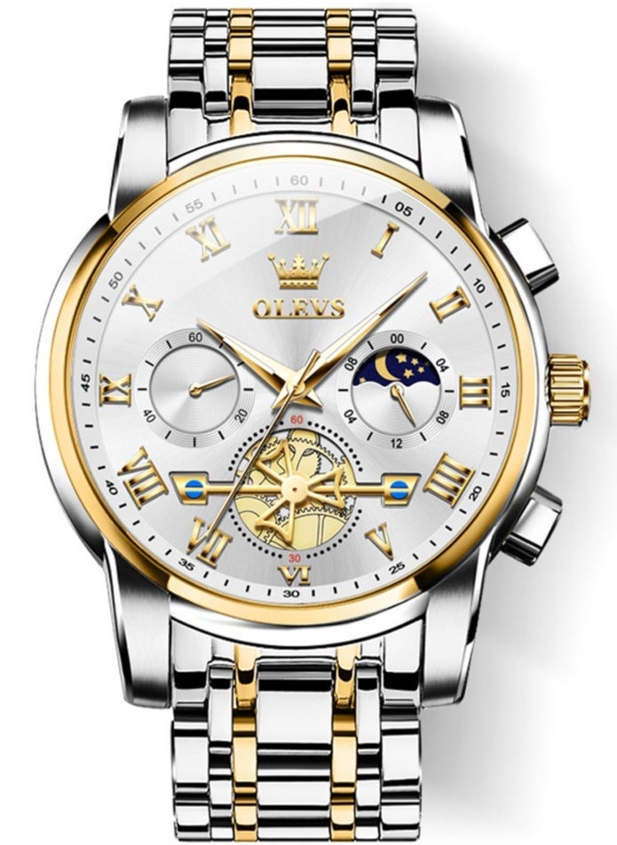 OLEVS Watches For Men Fashion Stainless Steel Quartz Chronograph Water Resistant Watch Gold and Silver 42mm 2859 - Image 1