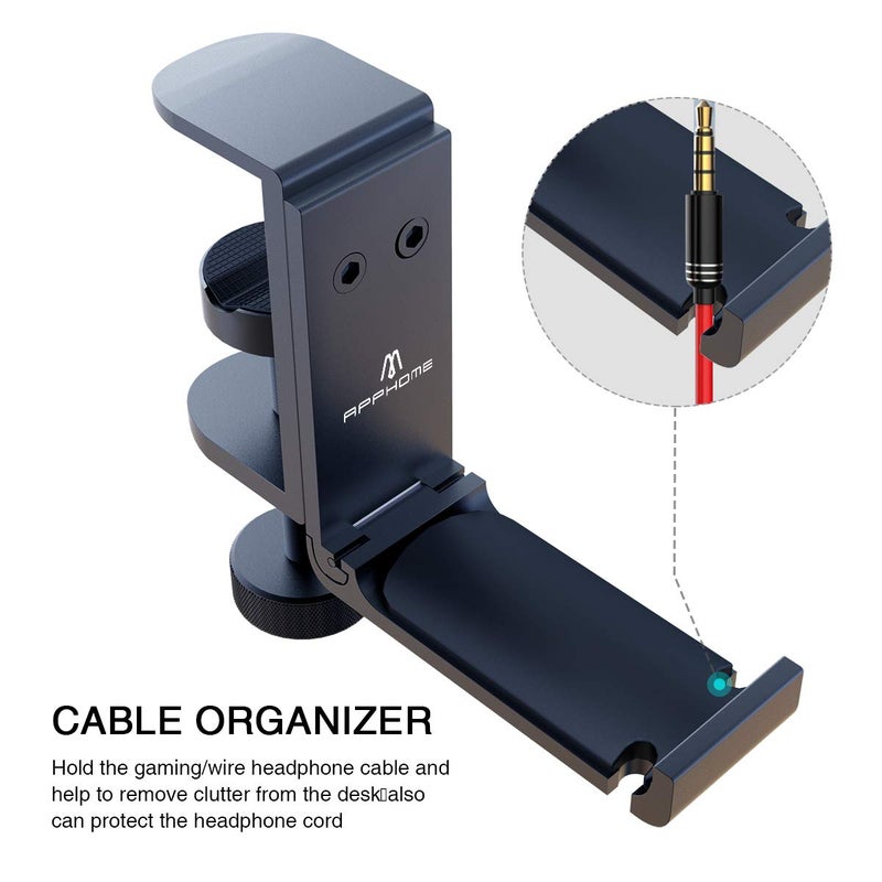 APPHOME 2Pack Upgrade Foldable Headphone Stand Under Desk PC Gaming Headset Hanger Holder Hook Clamp with Built in Cable Clip Organizer Space Save Mount Fold Upward Not in Use, Universal Fit, Black - Image 2