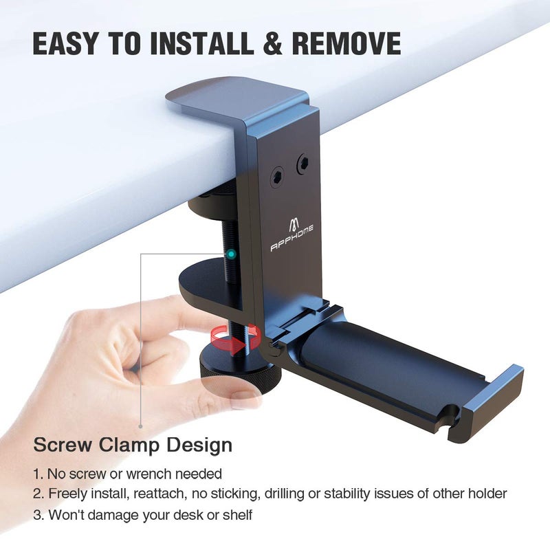 APPHOME 2Pack Upgrade Foldable Headphone Stand Under Desk PC Gaming Headset Hanger Holder Hook Clamp with Built in Cable Clip Organizer Space Save Mount Fold Upward Not in Use, Universal Fit, Black - Image 3