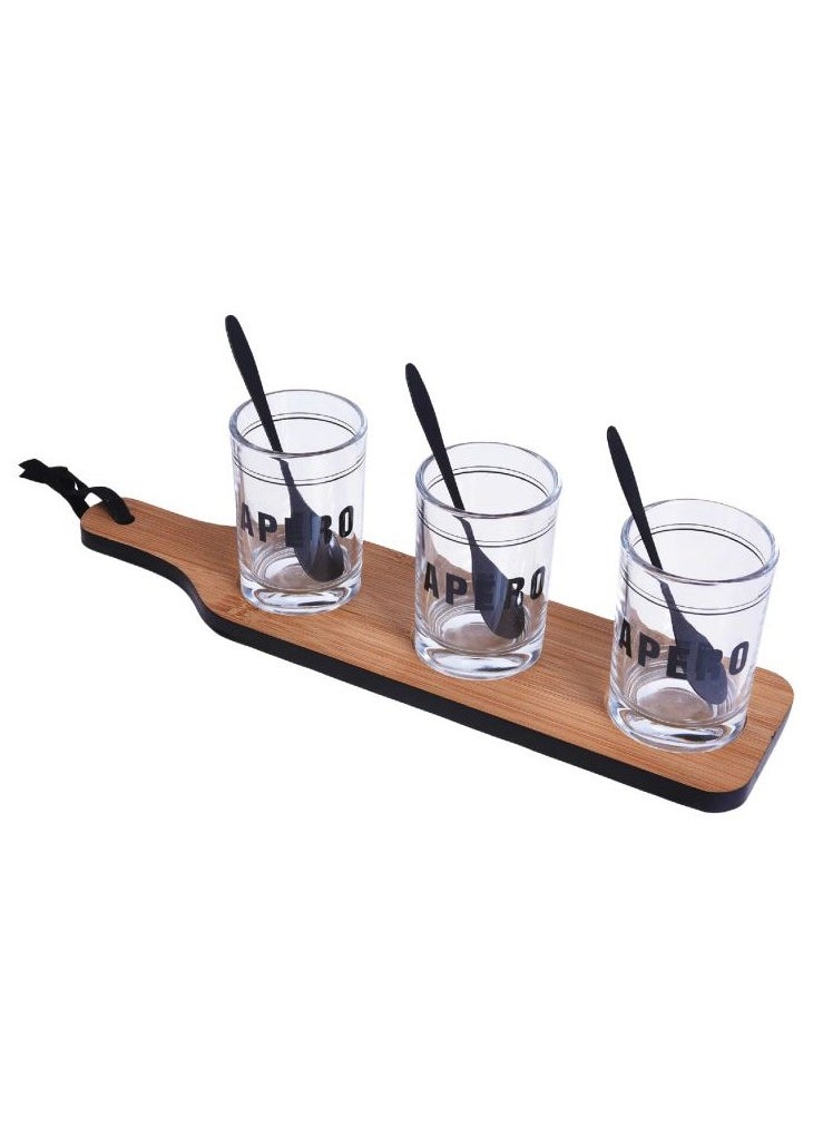 Koopman Wooden Serving Board with 3 Glasses Set for Drinks, Appetizers, Starters,  - Image 1