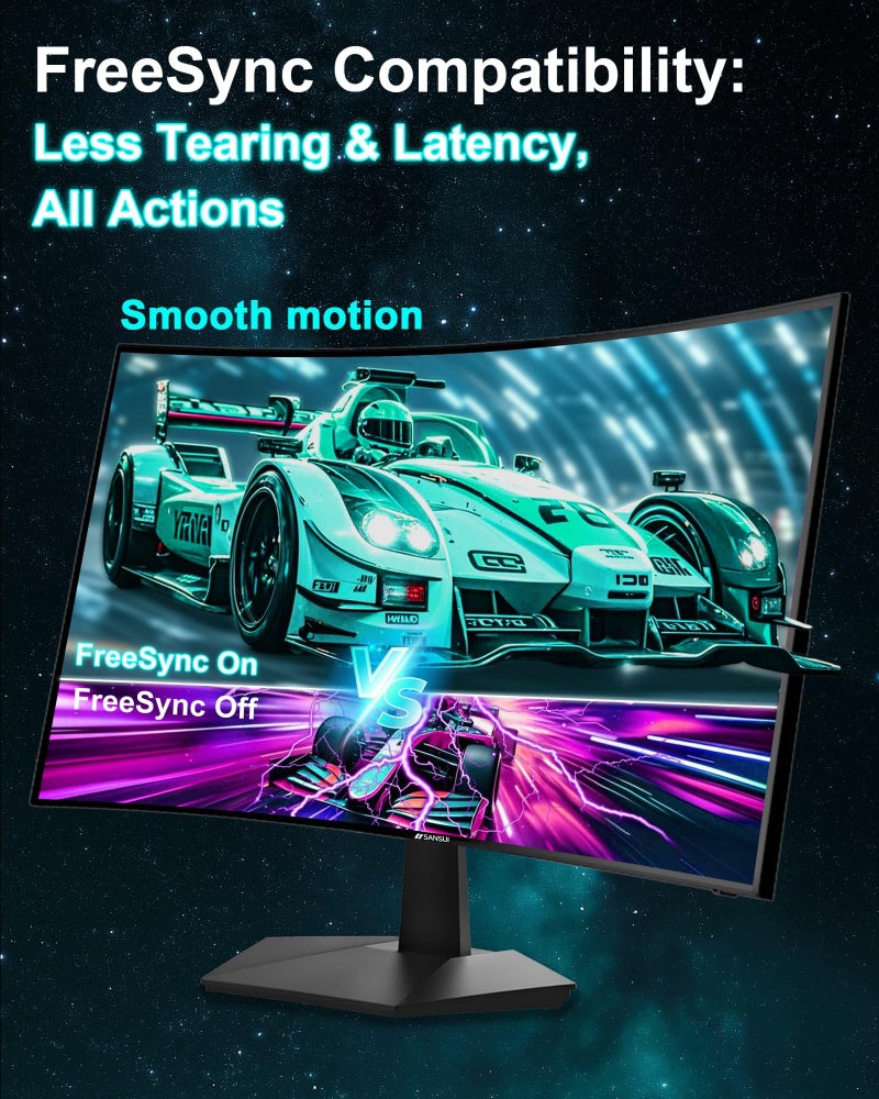 SANSUI 27 Inch Curved 160Hz Gaming Monitor, 1500R Curved Computer Gaming Monitor FHD 1080P, 4000:1, 110% sRGB, FPS/RTS, 1Ms MPRT|FreeSync|HDR|Low Blue Light|HDMI DP| VESA Support, HDMI Cable Incl. - Image 5