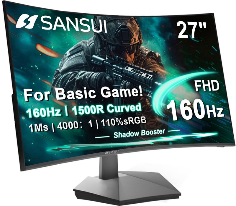 SANSUI 27 Inch Curved 160Hz Gaming Monitor, 1500R Curved Computer Gaming Monitor FHD 1080P, 4000:1, 110% sRGB, FPS/RTS, 1Ms MPRT|FreeSync|HDR|Low Blue Light|HDMI DP| VESA Support, HDMI Cable Incl. - Image 1