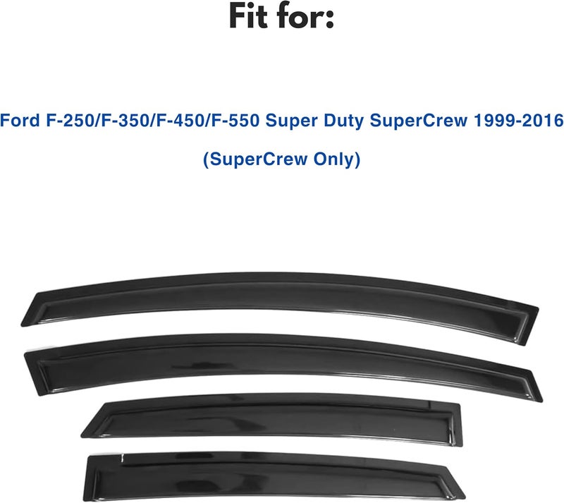 Immortal Group IG Window Visor for 1999-2016 Ford F250 F350 F450 F550 Super Duty SuperCrew - Rain Guard Tape-On Deflector - Image 2