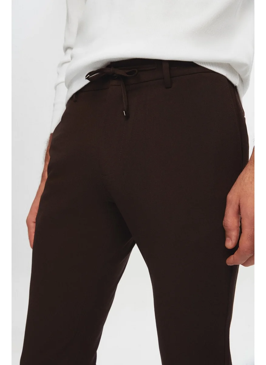 D'S DAMAT Slim Fit Brown Elastic Waist Laced Zippered Lycra Comfortable Jogger Pants 2HC03ORTJGR01