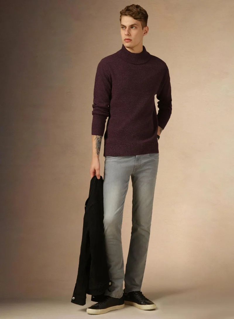 Dennis Lingo Men's Plum 100% Acrylic Solid Regular Fit Sweater