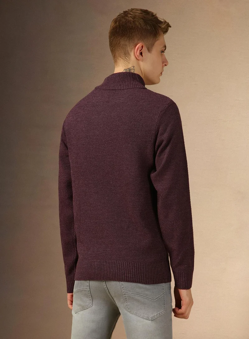 Dennis Lingo Men's Plum 100% Acrylic Solid Regular Fit Sweater