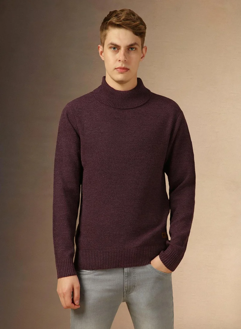 Dennis Lingo Men's Plum 100% Acrylic Solid Regular Fit Sweater