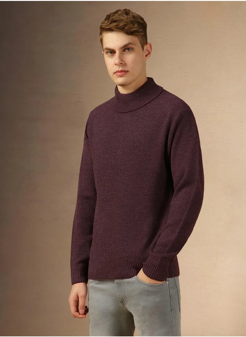 دينيس لينغو Men's Plum 100% Acrylic Solid Regular Fit Sweater